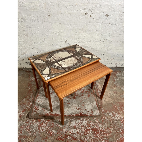 96 - A 1970s Trioh of Denmark teak and tile top nest of tables - largest approx. 46cm high x 62cm wide x ... 