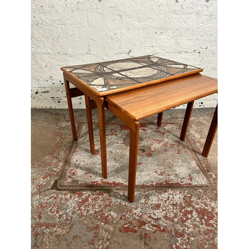 96 - A 1970s Trioh of Denmark teak and tile top nest of tables - largest approx. 46cm high x 62cm wide x ... 