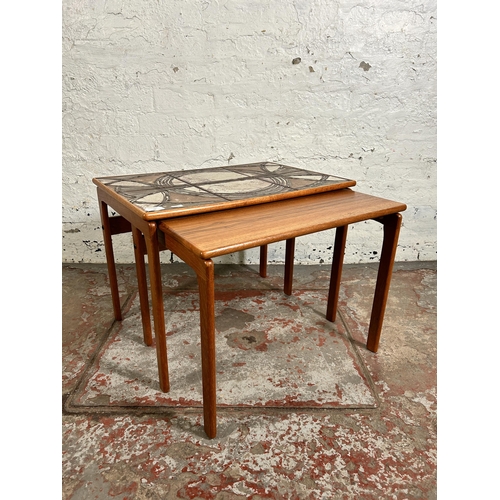 96 - A 1970s Trioh of Denmark teak and tile top nest of tables - largest approx. 46cm high x 62cm wide x ... 