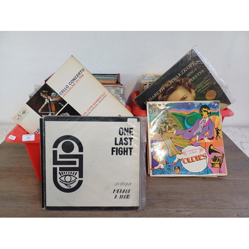 779 - Two boxes and a record case containing a large collection of LP vinyl records to include Elizabeth S... 