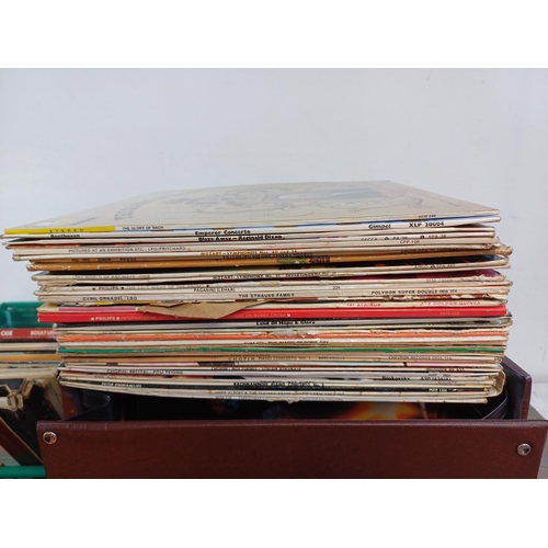 782 - Three record cases and a box containing vinyl records to include Mozart (Karl Böhm - Deutsche Grammo... 