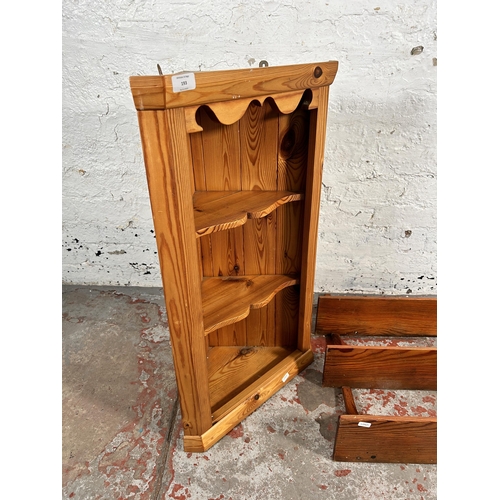 193 - Four pieces of pine furniture, three wall mountable shelves - approx. 66cm wide and one wall mountab... 