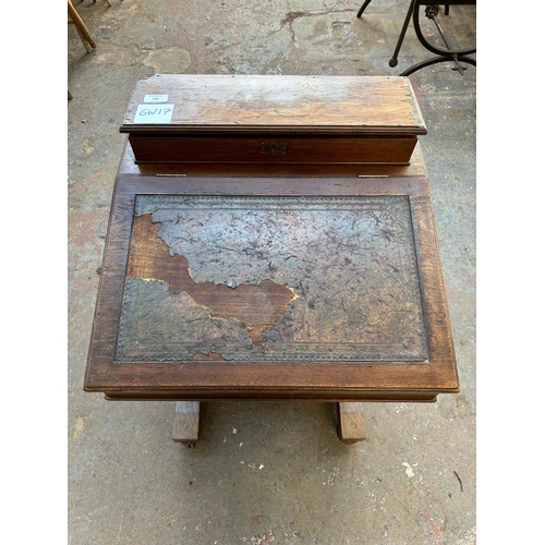 198 - A Victorian mahogany Davenport desk stamped Hobbs & Co London to brass lock - approx. 87cm high x 53... 