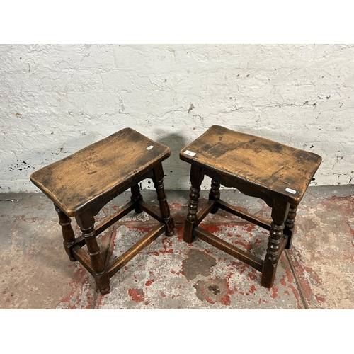 201 - Two 17th century style oak joint stools - largest approx. 45cm high x 24cm wide x 39cm long