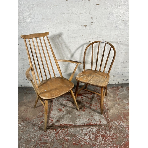 206 - Two Ercol blonde elm and beech chairs