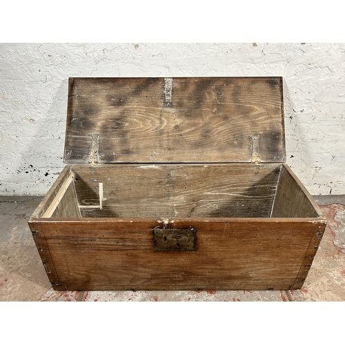 212 - A 17th century carved oak sword chest - approx. 36cm high x 91cm wide x 38cm deep