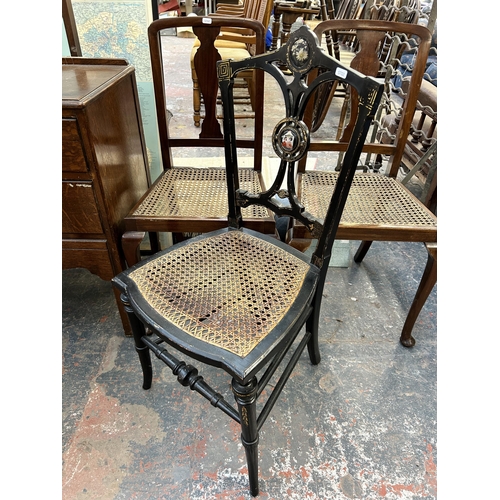 226 - Six items, two Edwardian mahogany and rattan occasional chairs, one late 19th century ebonized and g... 