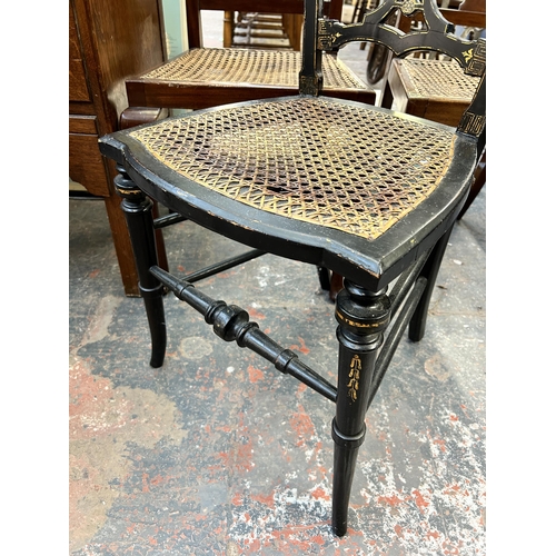 226 - Six items, two Edwardian mahogany and rattan occasional chairs, one late 19th century ebonized and g... 