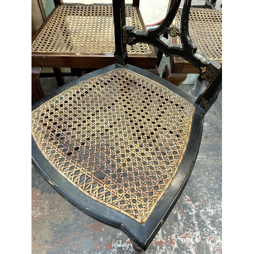 226 - Six items, two Edwardian mahogany and rattan occasional chairs, one late 19th century ebonized and g... 