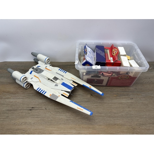 490 - A collection of model vehicles and aircraft to include Hasbro Star Wars aircraft, boxed Corgi millen... 