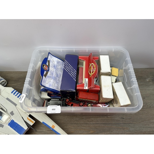 490 - A collection of model vehicles and aircraft to include Hasbro Star Wars aircraft, boxed Corgi millen... 