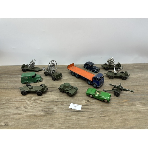 502 - A collection of vintage diecast model vehicles to include Dinky supertoys Foden truck, Dinky toys tr... 