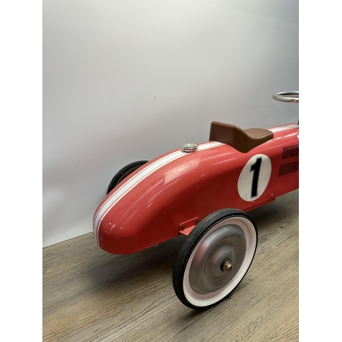 516 - A vintage style child's push along racing car - approx. 75cm long x 37cm high x 35cm wide