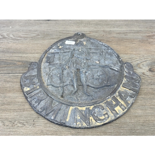 665 - A 19th century Birmingham fire insurance lead wall plaque - approx. 26.5cm wide x 26cm high