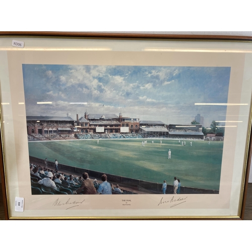 559 - A collection of cricket memorabilia to include framed pencil signed print by Alan Fearnley, Surrey c... 