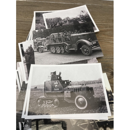 577 - A collection of black and white photographs of WWII German military vehicles