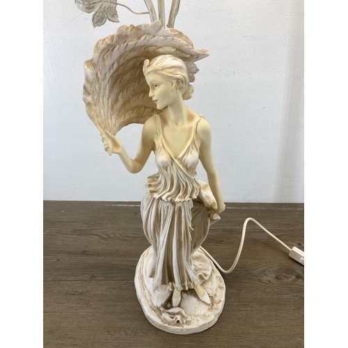 587 - A resin figural table lamp in the form of a lady