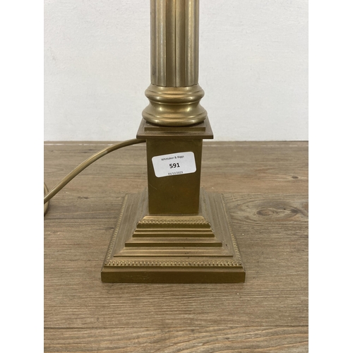 591 - A Laura Ashley brass corinthian column table lamp