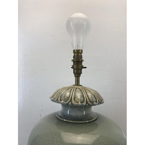 593 - A 19th century style ceramic crackle glazed table lamp in the form of a jardinière