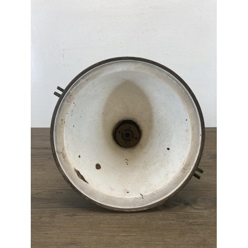 595 - A mid 20th century industrial green enamel pendant down light