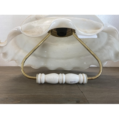 601 - Two items of lighting, one Art Deco style opaline glass pendant down light and one pair of brass eff... 