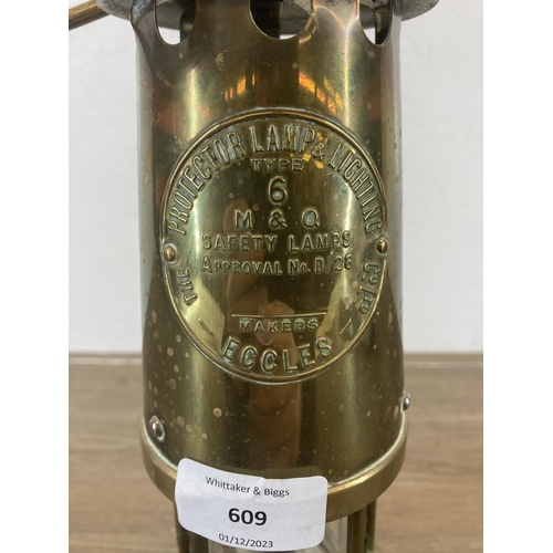 609 - A vintage The Protector Lamp & Lighting Co. Ltd. type 6 brass miners lamp