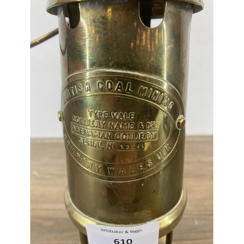 610 - A British Coal Mining Company Aberaman Colliery brass miners lamp