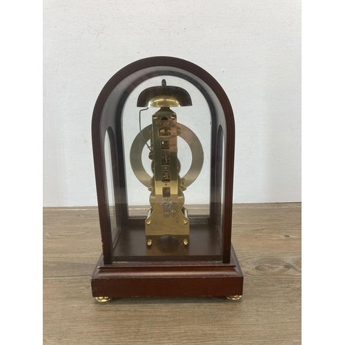 615 - A Sewills inlaid mahogany and burr walnut mantel clock with pendulum - approx. 30cm high