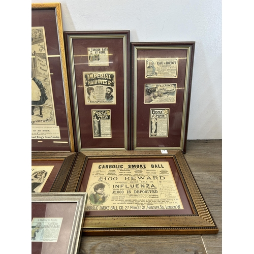 674 - A collection of framed reproduction advertising prints to include Dickins & Jones', Imperial Hair Dy... 