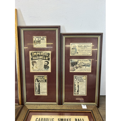 674 - A collection of framed reproduction advertising prints to include Dickins & Jones', Imperial Hair Dy... 