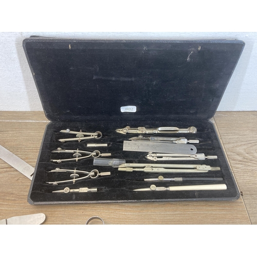 630 - A collection of vintage tools to include Moore & Wright drill hole gauge, Kanon Vernier calipers, ca... 