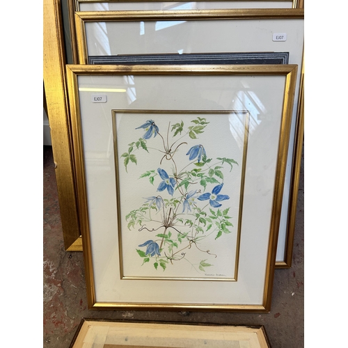 256 - Fourteen framed botanical pictures to include watercolors by Rosalie Jordan, prints etc.