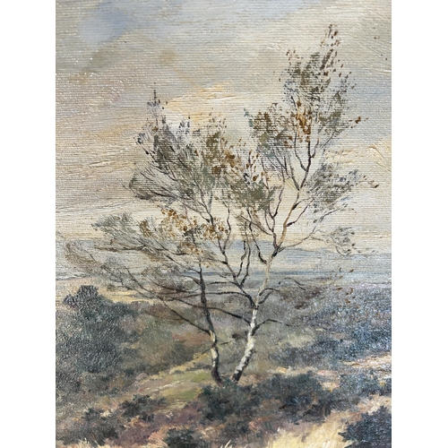 261 - A mid 20th century gilt framed oil on canvas of a landscape scene signed D. Haworth - approx. 51cm h... 