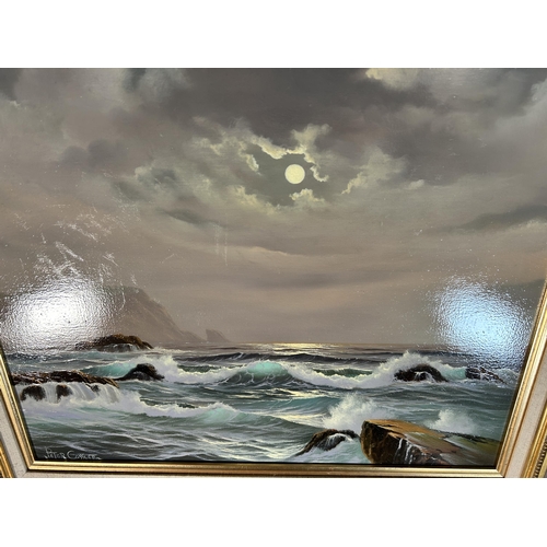 262 - A gilt framed Peter Cosslett (1927 - 2012) oil on canvas of a seascape - approx. 54cm high x 64cm wi... 