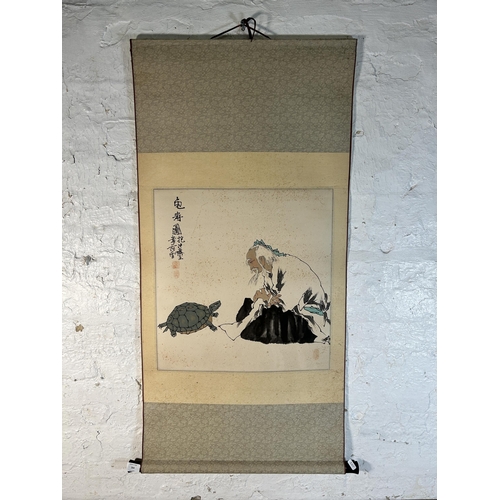 264 - A Chinese Old Man and Tortoise ink and watercolor on scroll attributed to Fan Zeng - approx. 116cm h... 