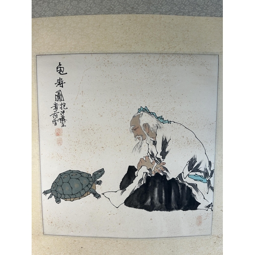 264 - A Chinese Old Man and Tortoise ink and watercolor on scroll attributed to Fan Zeng - approx. 116cm h... 