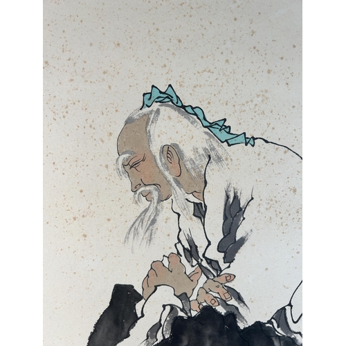 264 - A Chinese Old Man and Tortoise ink and watercolor on scroll attributed to Fan Zeng - approx. 116cm h... 