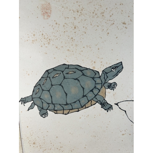 264 - A Chinese Old Man and Tortoise ink and watercolor on scroll attributed to Fan Zeng - approx. 116cm h... 