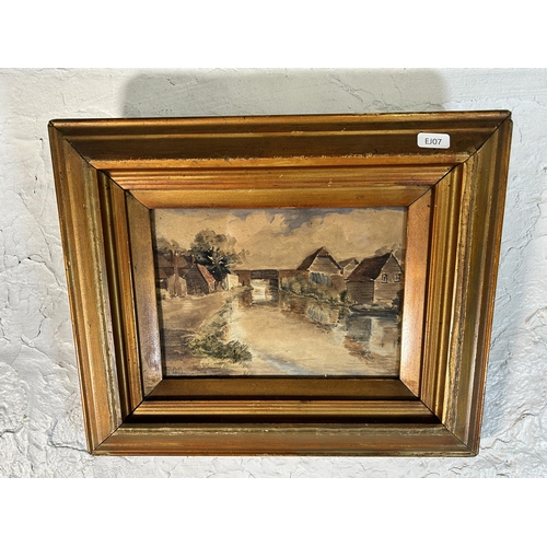 266 - An early 20th century gilt framed watercolor of Tow Path Heybridge signed L. H. B - approx. 32cm hig... 