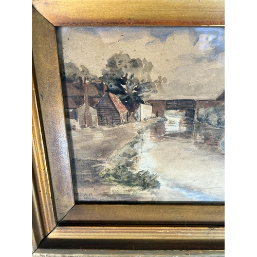 266 - An early 20th century gilt framed watercolor of Tow Path Heybridge signed L. H. B - approx. 32cm hig... 