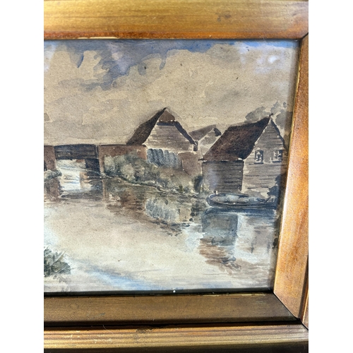 266 - An early 20th century gilt framed watercolor of Tow Path Heybridge signed L. H. B - approx. 32cm hig... 