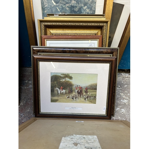 268 - A collection of framed pictures to include late 19th century original painting on glass, Tom Pollock... 