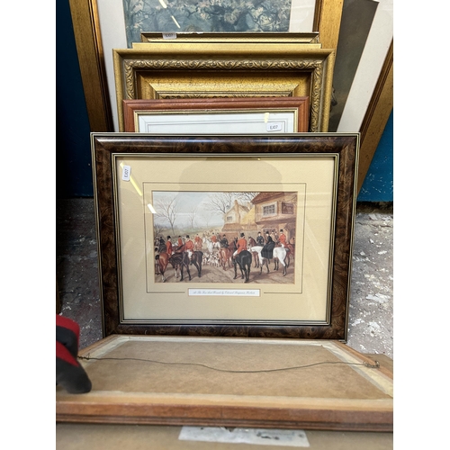 268 - A collection of framed pictures to include late 19th century original painting on glass, Tom Pollock... 