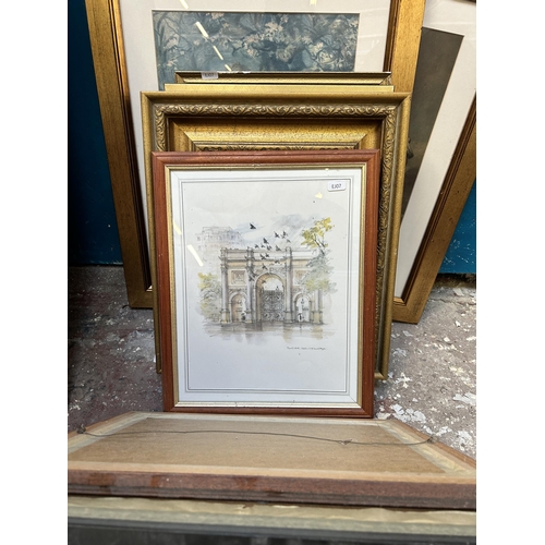 268 - A collection of framed pictures to include late 19th century original painting on glass, Tom Pollock... 