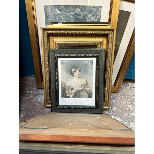 268 - A collection of framed pictures to include late 19th century original painting on glass, Tom Pollock... 