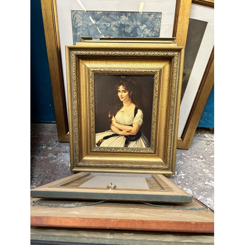 268 - A collection of framed pictures to include late 19th century original painting on glass, Tom Pollock... 