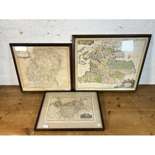 277 - Three framed map prints to include Westmorland by Robert Morden - approx. 45cm high x 49cm wide etc.