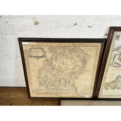 277 - Three framed map prints to include Westmorland by Robert Morden - approx. 45cm high x 49cm wide etc.