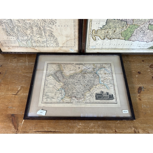 277 - Three framed map prints to include Westmorland by Robert Morden - approx. 45cm high x 49cm wide etc.