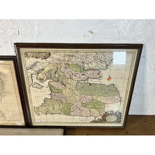 277 - Three framed map prints to include Westmorland by Robert Morden - approx. 45cm high x 49cm wide etc.